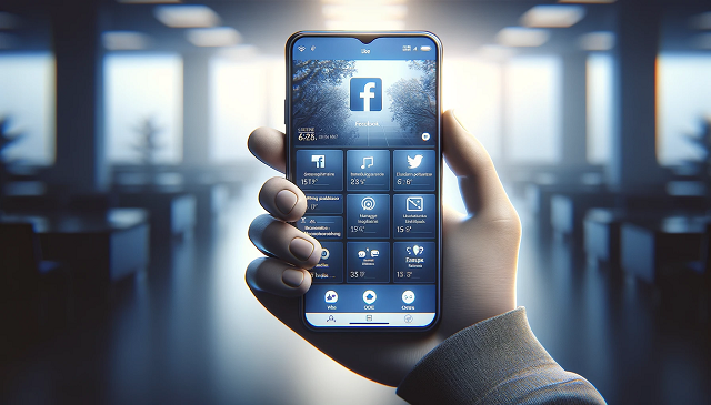 smartfon w dłoni z logiem Facebooka na ekranie